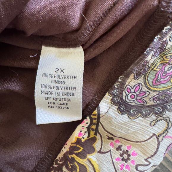 Women's Peasant Boho Blouse 2X Flutter Sleeves With Paisley Print - Picture 4 of 6